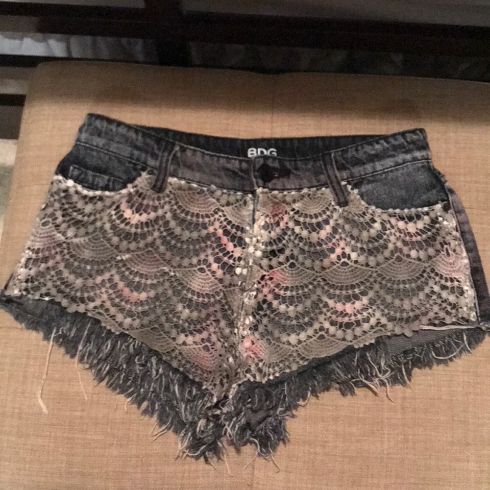 BDG brand denim shorts with lace design